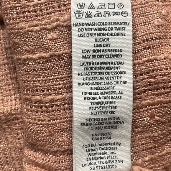 Free People Peach Metallic Deep V Neck Short Sleeve Peasant Top Size XS Autumn - Picture 6 of 6